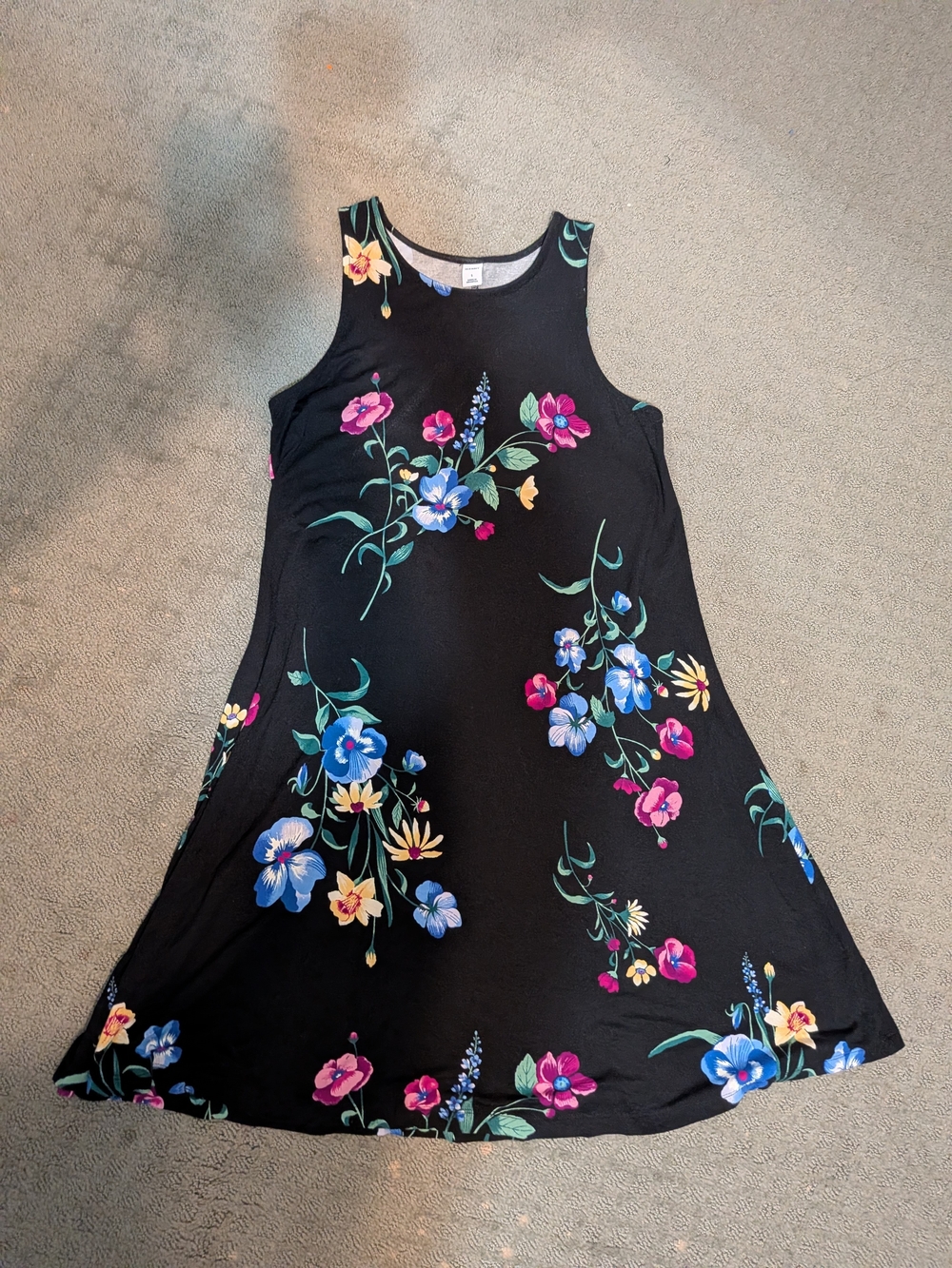 Women Sleeveless Black Floral Dress S